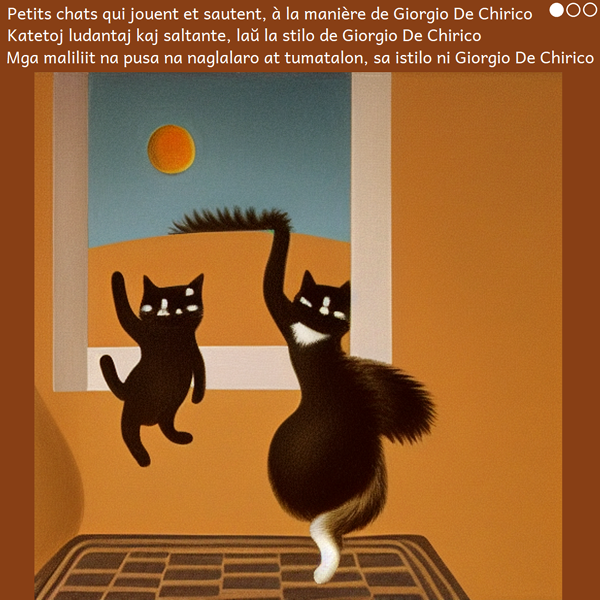 Petits chats jouant et sautant, à la manière de Giorgio De Chirico