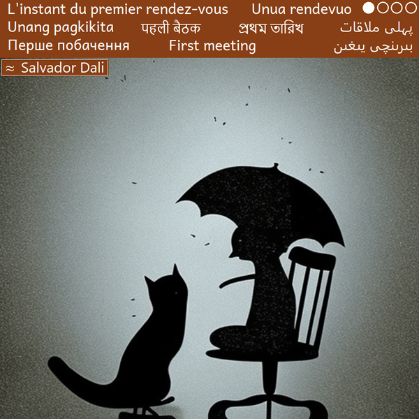 Rencontre entre un chat, un oiseau, un arbre, une chaise et un parapluie vus par Stable Diffusion